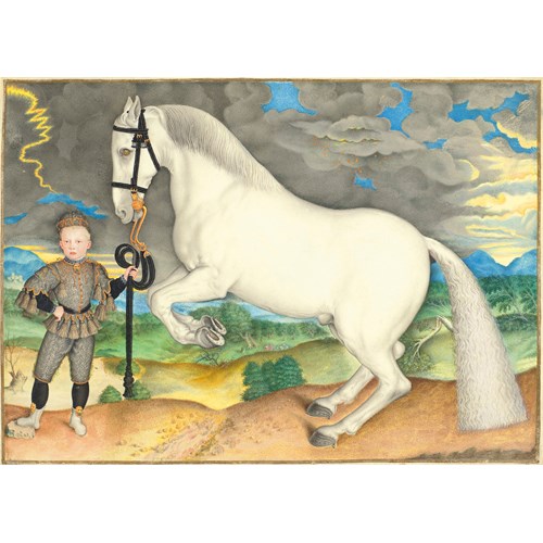 A Rearing White Horse Held by a Boy